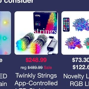 Twinkly LED/programmable lights. Great for indoor and outdoor use. Changes color